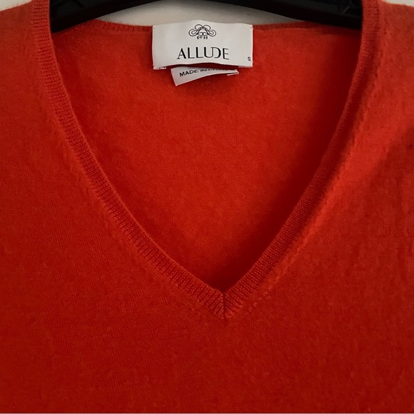 Allude Orange Cashmere Knit V-neck Pullover Sweater 20197 - Picture 4 of 7